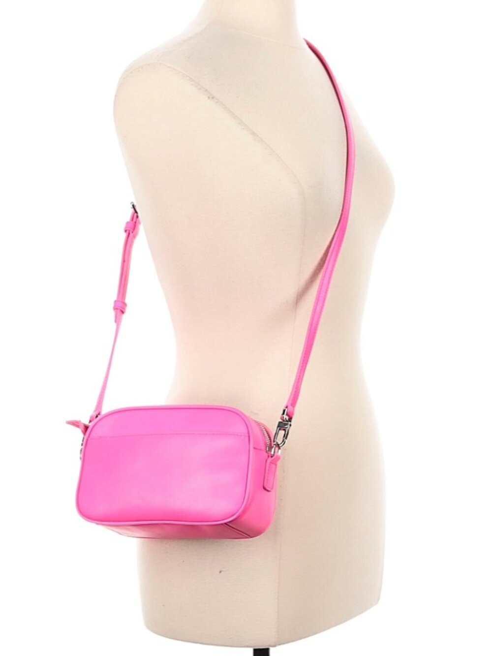 Italic Box Leather Camera Crossbody Bag in Hot Pink - Picture 10 of 11